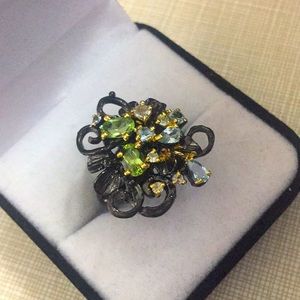 NEW  unique Natural Peridot blue quartz Ring